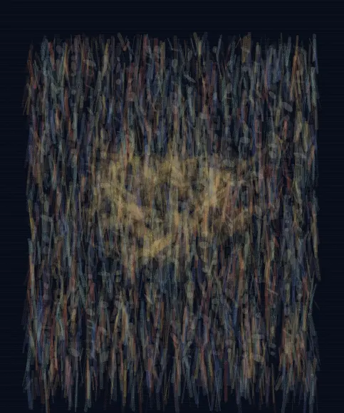 A Country Built from Listening: cumulative painting state 4 of 4; A Country Built from Listening answers an open prompt through woven luminous habitat, authored as its own local raster system.