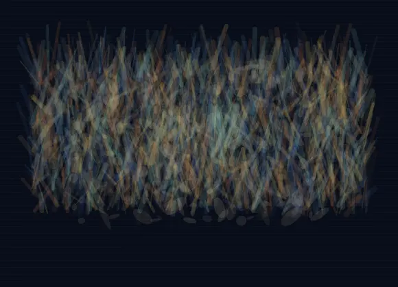 The City After Gravity: cumulative painting state 3 of 4; The City After Gravity answers an open prompt through suspended granular architecture, authored as its own local raster system.
