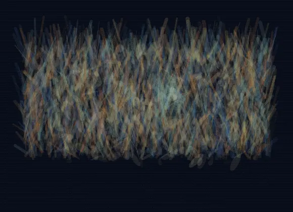The City After Gravity: cumulative painting state 4 of 4; The City After Gravity answers an open prompt through suspended granular architecture, authored as its own local raster system.