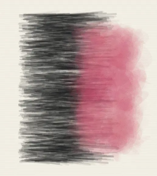 Charcoal Meets Rosewater: cumulative painting state 3 of 4; Charcoal Meets Rosewater answers an open prompt through abrasion and wet bloom, authored as its own local raster system.