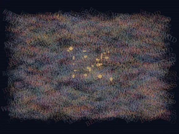 A Garden Made of Unsaid Names: cumulative painting state 4 of 4; A Garden Made of Unsaid Names answers an open prompt through lexical nocturne garden, authored as its own local raster system.