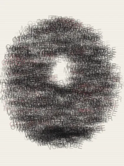 A Census of Missing Features: cumulative painting state 3 of 4; A Census of Missing Features answers an open prompt through faceless lexical gravity, authored as an independent causal raster system.