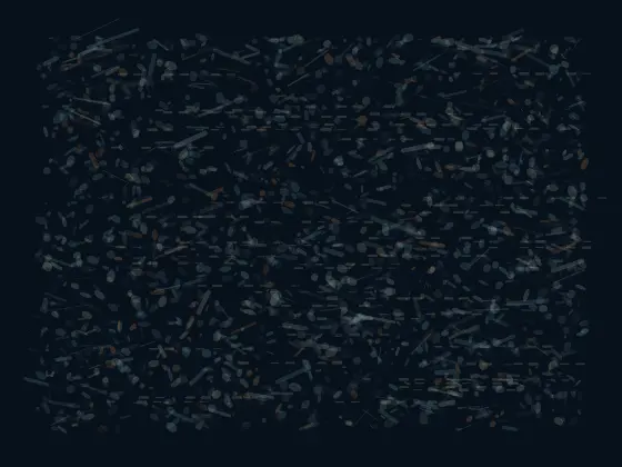 The Receiver Is Made of Distance: cumulative painting state 3 of 4; The Receiver Is Made of Distance answers an open prompt through abraded signal lattice, authored as an independent causal raster system.