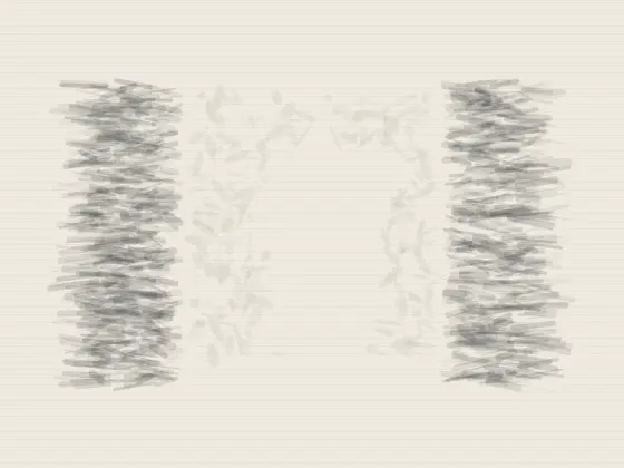 Grief Keeps One Door Unbuilt: cumulative painting state 2 of 4; Grief Keeps One Door Unbuilt answers an open prompt through architectural absence, authored as an independent causal raster system.