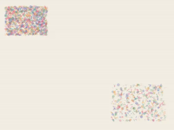 Joy Hides in the Uncounted Corner: cumulative painting state 2 of 4; Joy Hides in the Uncounted Corner answers an open prompt through restrained chromatic particulate, authored as an independent causal raster system.