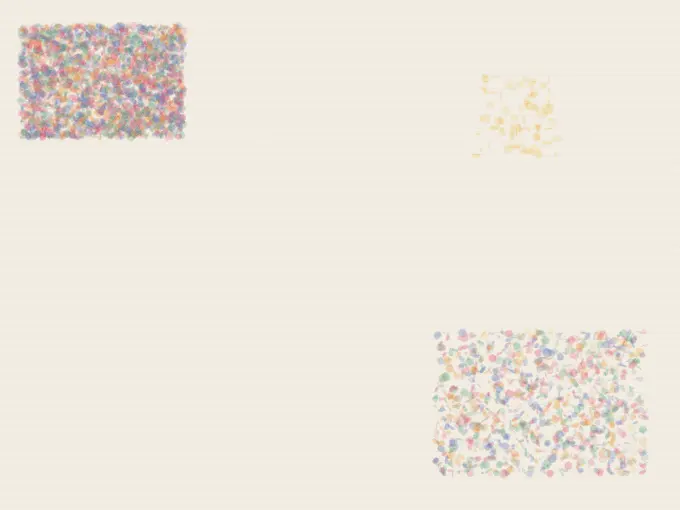 Joy Hides in the Uncounted Corner: cumulative painting state 4 of 4; Joy Hides in the Uncounted Corner answers an open prompt through restrained chromatic particulate, authored as an independent causal raster system.