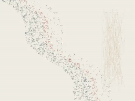Where Certainty Loses Its Edge: cumulative painting state 2 of 4; Where Certainty Loses Its Edge answers an open prompt through epistemic stipple boundary, authored as an independent causal raster system.