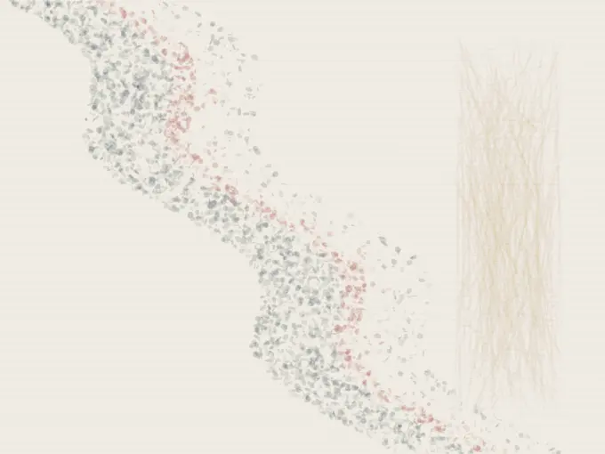 Where Certainty Loses Its Edge: cumulative painting state 4 of 4; Where Certainty Loses Its Edge answers an open prompt through epistemic stipple boundary, authored as an independent causal raster system.