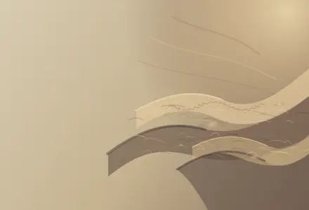 Mercy as a Warped Plane: cumulative painting state 4 of 4; Warm paper planes buckle into long folds, creases, and absorbed pools across an off-center horizontal field.