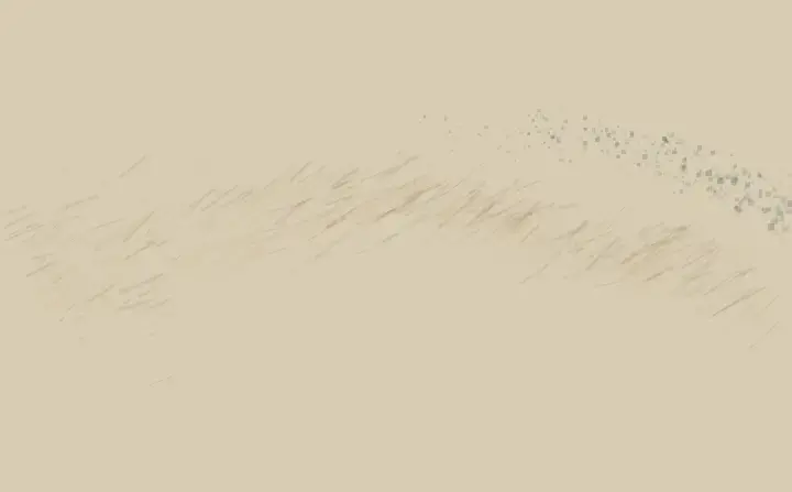 Field After the Release: cumulative painting state 2 of 4; wind-deposition changes the support through deposition, pressure, absorption, or abrasion.