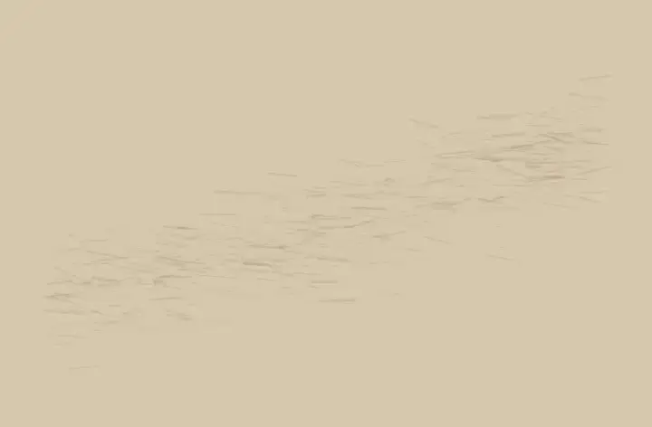 Promise Under Dust: cumulative painting state 1 of 4; dust-accretion changes the support through deposition, pressure, absorption, or abrasion.