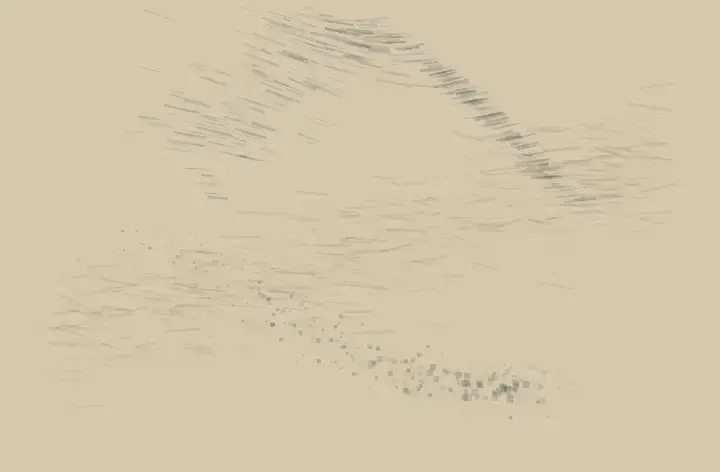Promise Under Dust: cumulative painting state 3 of 4; dust-accretion changes the support through deposition, pressure, absorption, or abrasion.