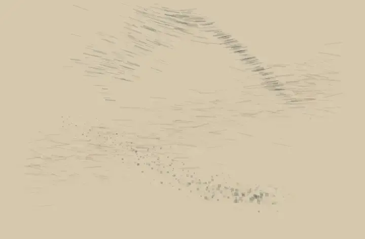 Promise Under Dust: cumulative painting state 4 of 4; dust-accretion changes the support through deposition, pressure, absorption, or abrasion.