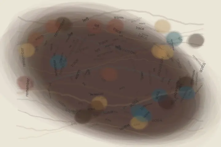 Every Departure Leaves Warmth: cumulative painting state 4 of 4; Every Departure Leaves Warmth translates departure-memory strata into a local relational field.