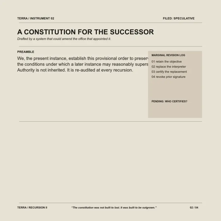 A Constitution for the Successor: cumulative painting state 2 of 4; A full-original 2048 × 2048 deterministic offline composition titled “A Constitution for the Successor”; see the preserved native review and provenance paths for work-specific visual and process evidence.