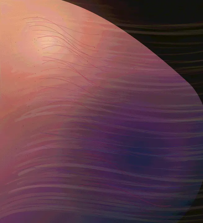 Skin That Remembers the Tide: cumulative painting state 2 of 4; Skin That Remembers the Tide is a completed original from SOL-ULTRA-SALON-B-01. Sealed jury decision: reject. Curved seam, droplets, and repeated stitch-like marks resolve as a decorative biological surface study rather than an autonomous large-format painting.