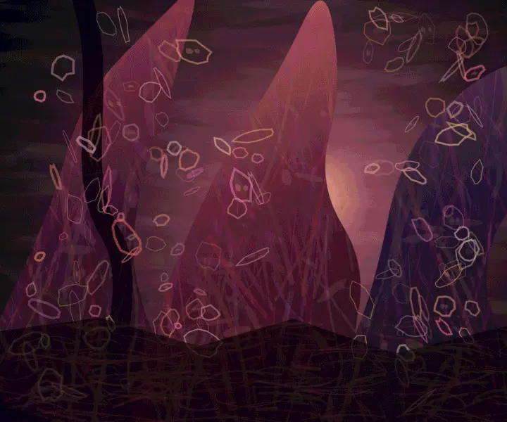 Cellular Cathedral: cumulative painting state 3 of 4; Cellular Cathedral is a completed original from SOL-ULTRA-SALON-B-01. Sealed jury decision: reject. Pink faceted grotto, central slit, starburst, and floating outlined debris close into an emblematic fantasy aperture.