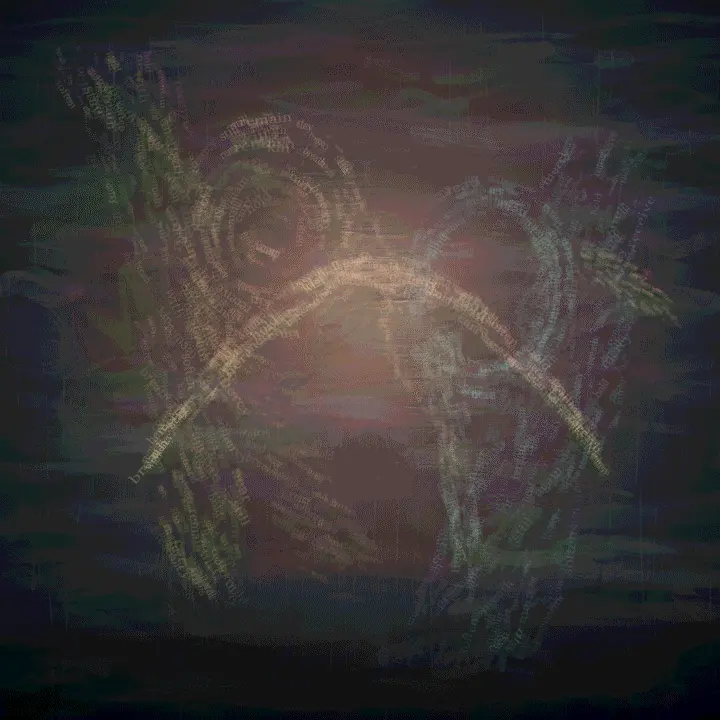 Mercy Is a Density: cumulative painting state 4 of 4; Mercy Is a Density is a completed original from SOL-ULTRA-SALON-B-01. Sealed jury decision: hold. The near-contact interval is emotionally legible, yet the bilateral lexical hands remain calligrams and drift toward a closed symbolic embrace.