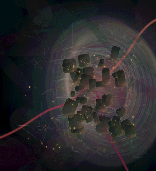 Embryo of a City: cumulative painting state 3 of 4; Embryo of a City is a completed original from SOL-ULTRA-SALON-B-01. Sealed jury decision: reject. Rounded cells/windows, concentric membrane, and red routes remain biological/urban visualization and UI-like chamber diagram.