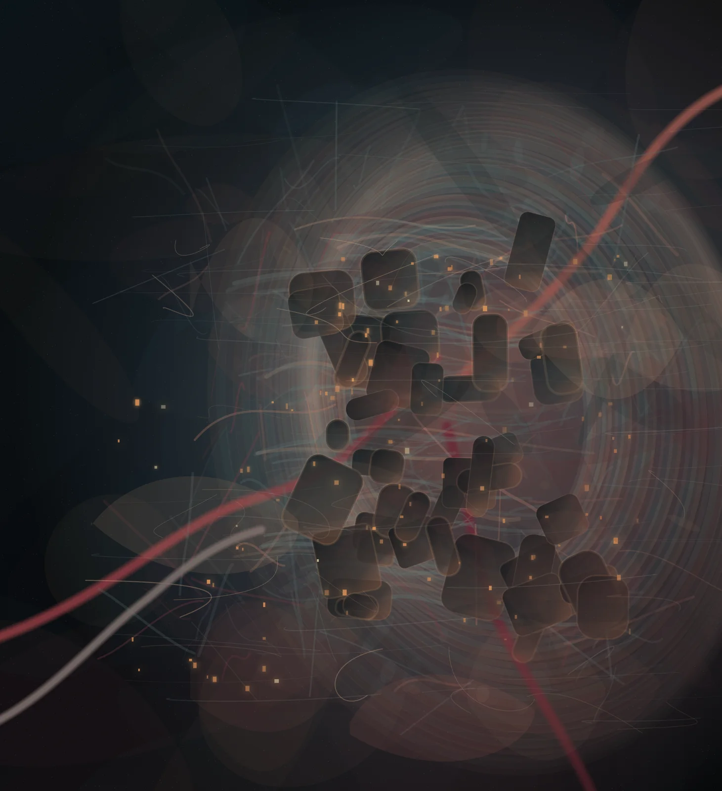 Embryo of a City is a completed original from SOL-ULTRA-SALON-B-01. Sealed jury decision: reject. Rounded cells/windows, concentric membrane, and red routes remain biological/urban visualization and UI-like chamber diagram.