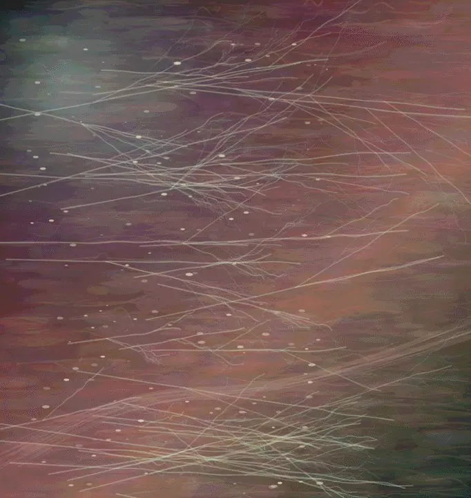 Skin of the Telescope: cumulative painting state 2 of 4; Skin of the Telescope is a completed original from SOL-ULTRA-SALON-B-01. Sealed jury decision: hold. The cropped wound has bodily atmosphere and a convincing cold-light collision; branching routes, star deposits, and repetitive scar strands remain unresolved.