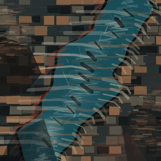 The River Refuses the Grid is a completed original from SOL-ULTRA-SALON-B-01. Sealed jury decision: reject. Bright river ribbon, brick grid, and crossing ticks explain river versus city diagrammatically; flow-field polish does not produce material consequence.