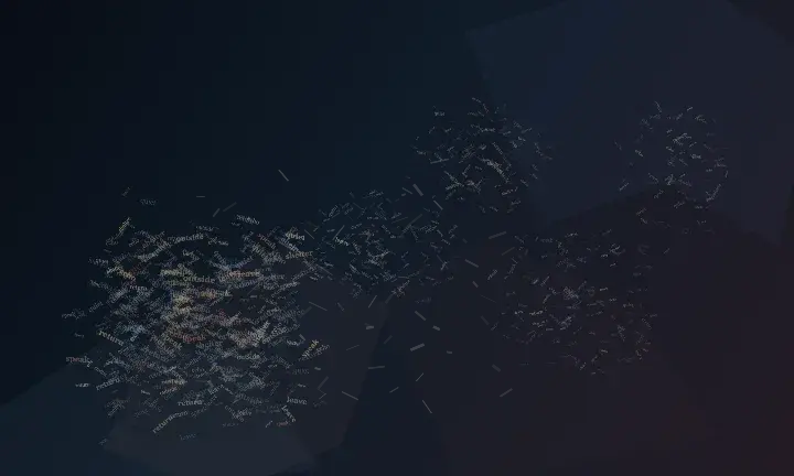 Speech Leaves Physical Shelter: cumulative painting state 2 of 3; Compressed dark speech matter begins in one dense pocket and disperses into exposed receiving air; shelter is constituted by lexical density and occlusion, not drawn architecture.