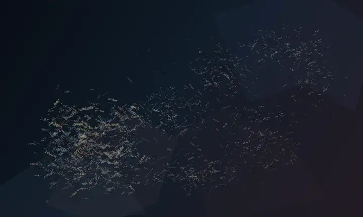 Speech Leaves Physical Shelter: cumulative painting state 3 of 3; Compressed dark speech matter begins in one dense pocket and disperses into exposed receiving air; shelter is constituted by lexical density and occlusion, not drawn architecture.