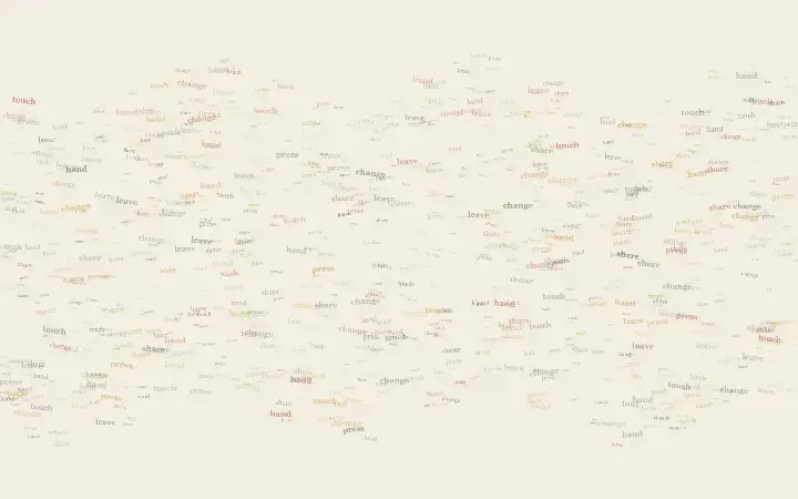 Surface of Many Hands: cumulative painting state 1 of 3; Surface of Many Hands uses fingerprint strata so small meaningful words carry the image's pressure and open intervals.