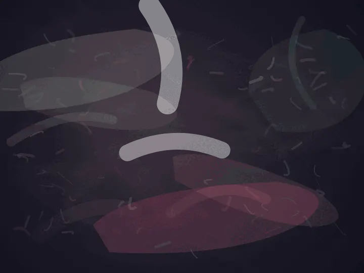 The Architecture of Elsewhere: cumulative painting state 2 of 3; A soft black-purple ground holds a large translucent milk-white transfer entering from the upper-left, a dark central breathing interval, an oxidized green deposit at upper-right, and a magenta sediment body crossing the lower-right; small pale, rose, and green residue gathers around their edges.