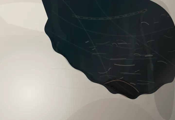 The Brine Remembers the Hinge: cumulative painting state 2 of 5; Anonymous consensus winner for mass/void pressure and minute focal scale, but smooth conduits and decorative internal marks weaken material conviction.