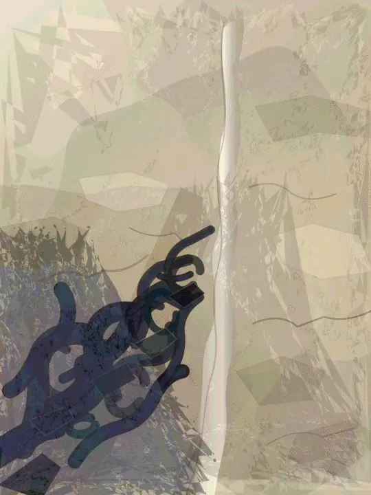 The Distance Between Mouth and Ear: cumulative painting state 3 of 7; Rich palimpsest and line density at close range; middle values crowd together and color carries too much organization.