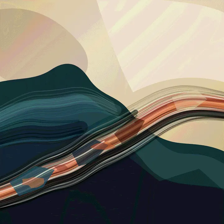 The Kiln Road Learns the Weather: cumulative painting state 2 of 4; Sweeping pressure route has depth and rhythm, but accumulated spline bundles remain largely additive rather than visibly transforming one another.