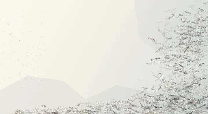 The Margin Answers the Page: cumulative painting state 2 of 3; Right and lower margin pressure pushes cropped lexical matter inward, where the readable word answer breaks into a large receptive interior rather than forming a page or poster.