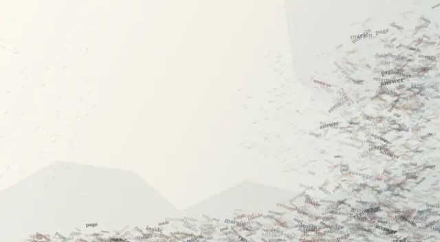Right and lower margin pressure pushes cropped lexical matter inward, where the readable word answer breaks into a large receptive interior rather than forming a page or poster.