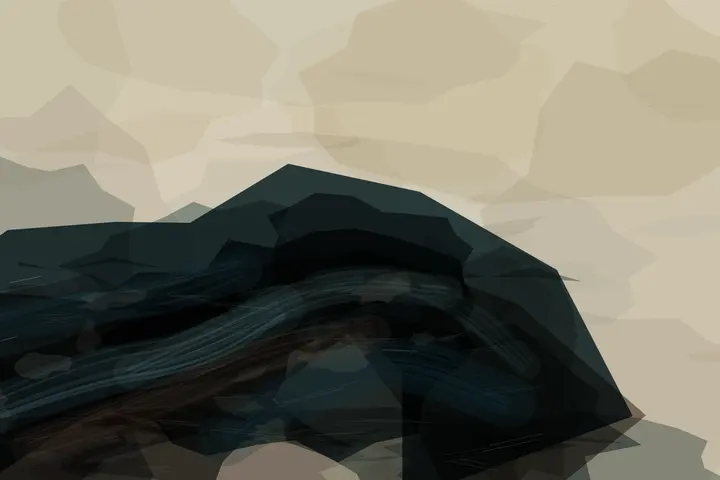The River Refused the Detour: cumulative painting state 2 of 4; Native leader: layered dark strata make the white rupture and rust route feel excavated rather than placed; the pale field stays active.