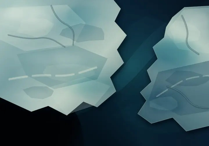 The Salt Remembers the Closing: cumulative painting state 2 of 4; The fissure organizes the field strongly; glow, centered fracture, and faceted planes turn it into a game emblem.