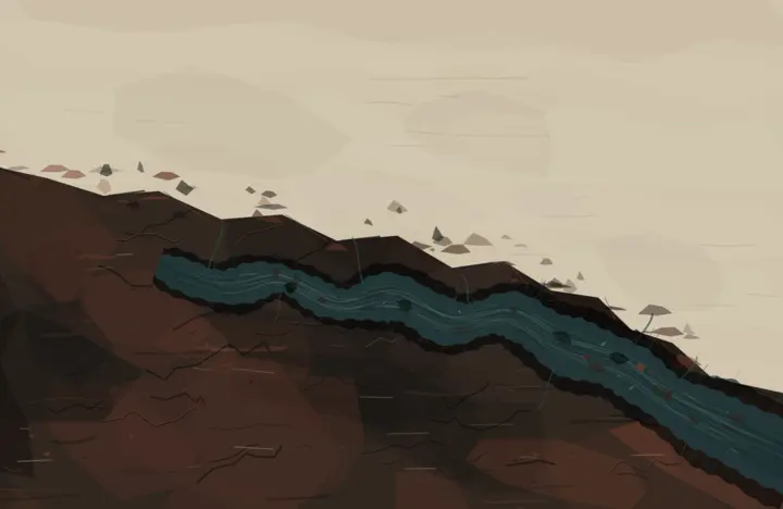 What the Cinder Learned: cumulative painting state 3 of 4; Restrained geological incision with slow rhythm; sober enough to hold, yet too literal and horizontally explanatory for the shortlist.