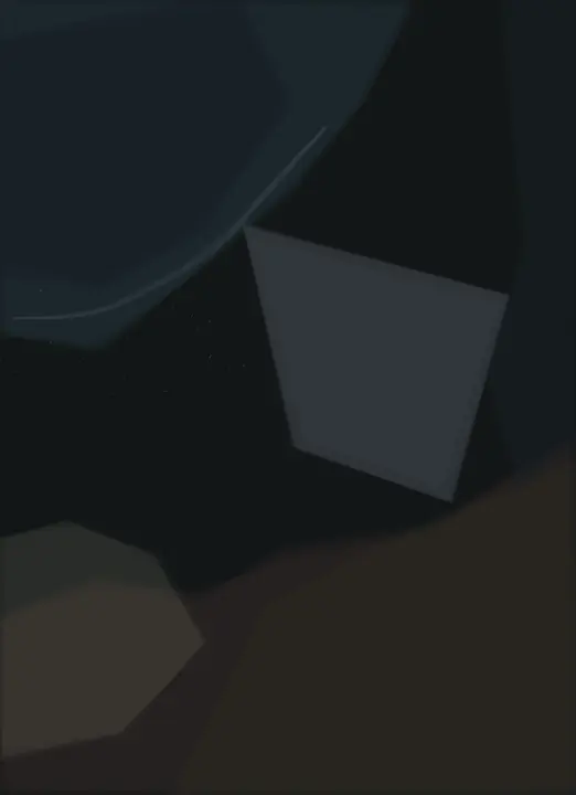 What the Dark Could Not Repeat: cumulative painting state 1 of 8; The near-black field swallows its tiny lower incident; severity becomes under-articulation rather than tension.