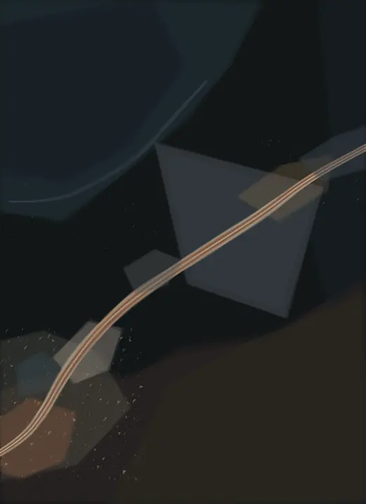 What the Dark Could Not Repeat: cumulative painting state 2 of 8; The near-black field swallows its tiny lower incident; severity becomes under-articulation rather than tension.