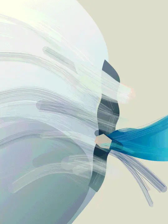 What the Falling Air Left Behind: cumulative painting state 5 of 9; Tasteful pale fan and cyan projection reduce to a corporate swoosh at contact and native scales.