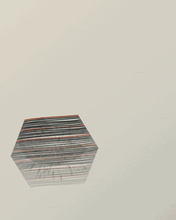 Machine Wake, Bearing Absent: cumulative painting state 3 of 4; Machine Wake, Bearing Absent interprets wake through abraded industrial bearing bed as an independently authored causal raster.