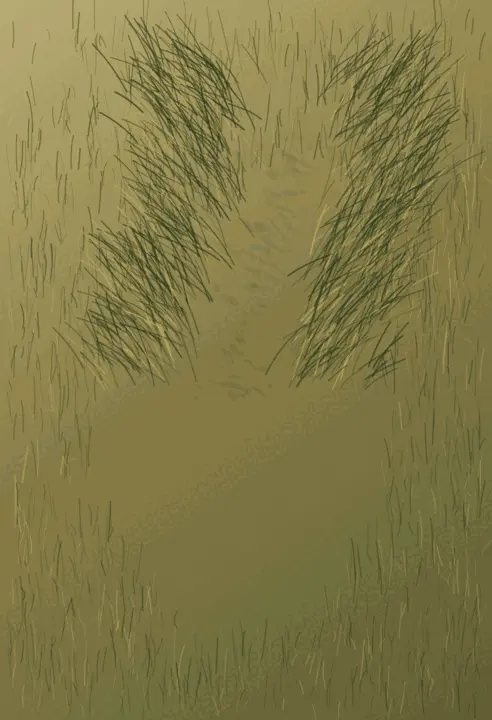 Pressed Grass After the Animal: cumulative painting state 2 of 4; Pressed Grass After the Animal interprets wake through compressed vegetation route as an independently authored causal raster.