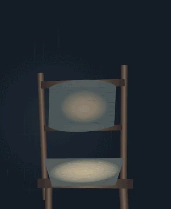 Residual Heat in the Chair: cumulative painting state 3 of 4; Residual Heat in the Chair interprets wake through residual-heat interior as an independently authored causal raster.