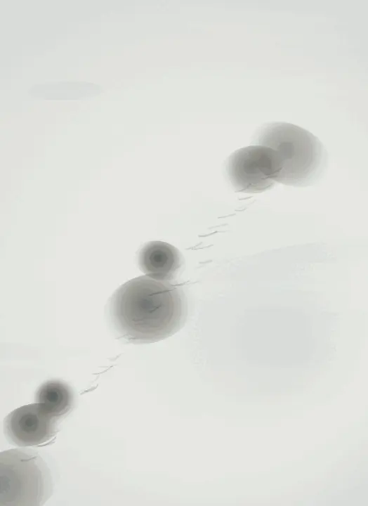 Snow Closing the Passage: cumulative painting state 2 of 4; Snow Closing the Passage interprets wake through closing snow trace as an independently authored causal raster.