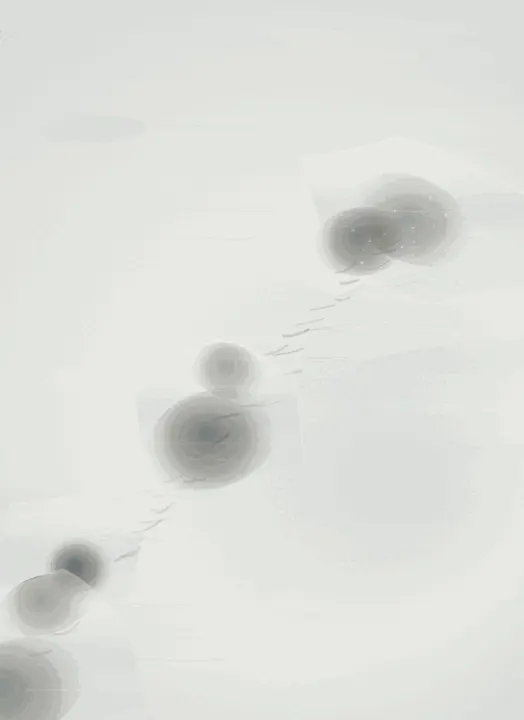 Snow Closing the Passage: cumulative painting state 4 of 4; Snow Closing the Passage interprets wake through closing snow trace as an independently authored causal raster.