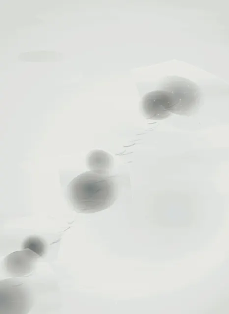 Snow Closing the Passage interprets wake through closing snow trace as an independently authored causal raster.