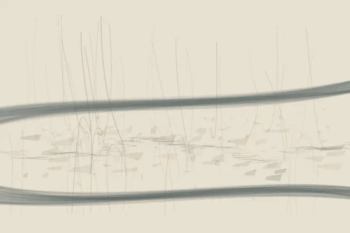 The River Retains Its Argument: cumulative painting state 3 of 4; The River Retains Its Argument interprets wake through contested river flow as an independently authored causal raster.
