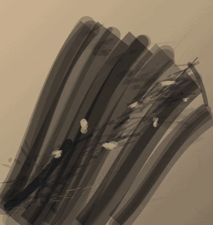 Seven Absences in Night Matter: cumulative painting state 4 of 4; Seven Absences in Night Matter interprets wake through negative celestial burial as an independently authored causal raster.