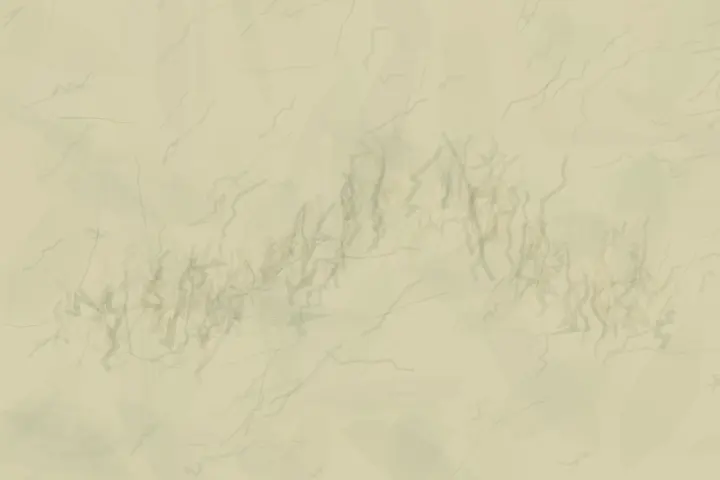 Bent Meadow: cumulative painting state 3 of 4; A pale meadow bends locally under an absent animal weight without drawing the body.